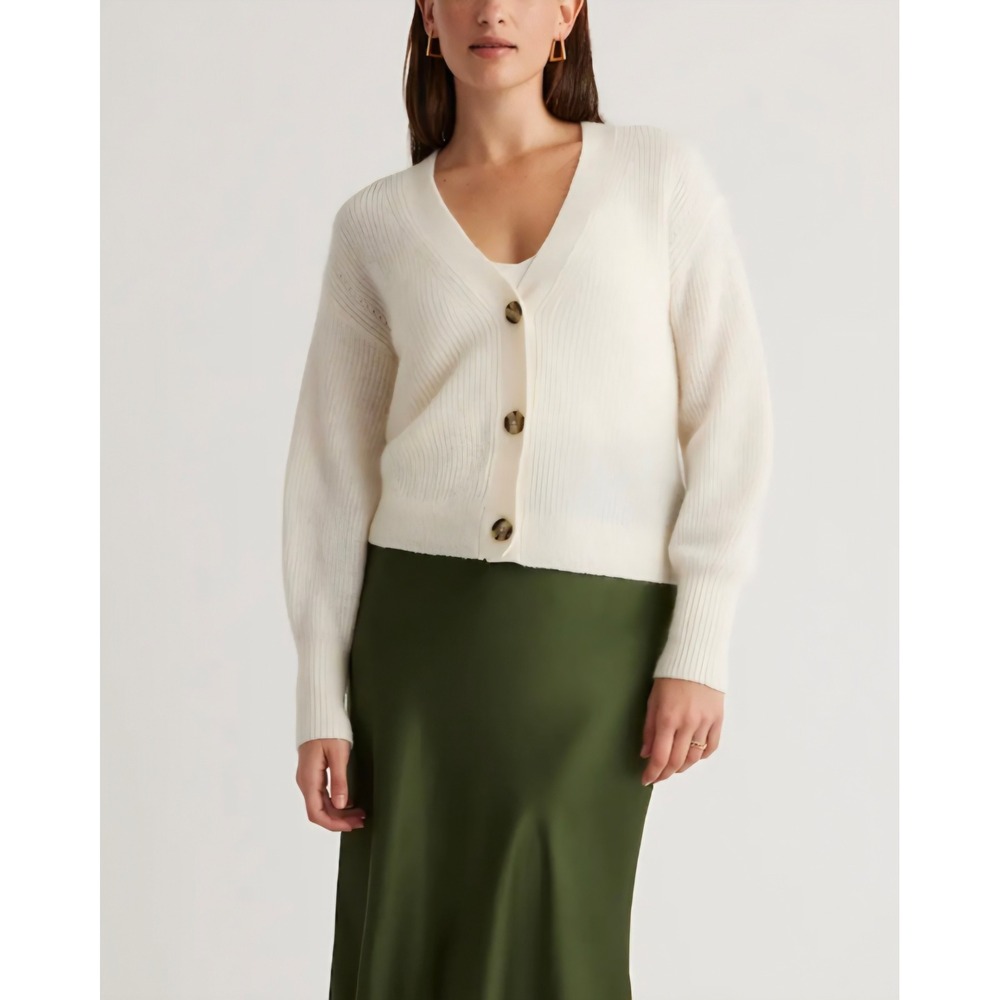 Quince Baby Alpaca-Wool Cropped Cardigan Ivory Ribbed Sweater ZJSA001 S *READ